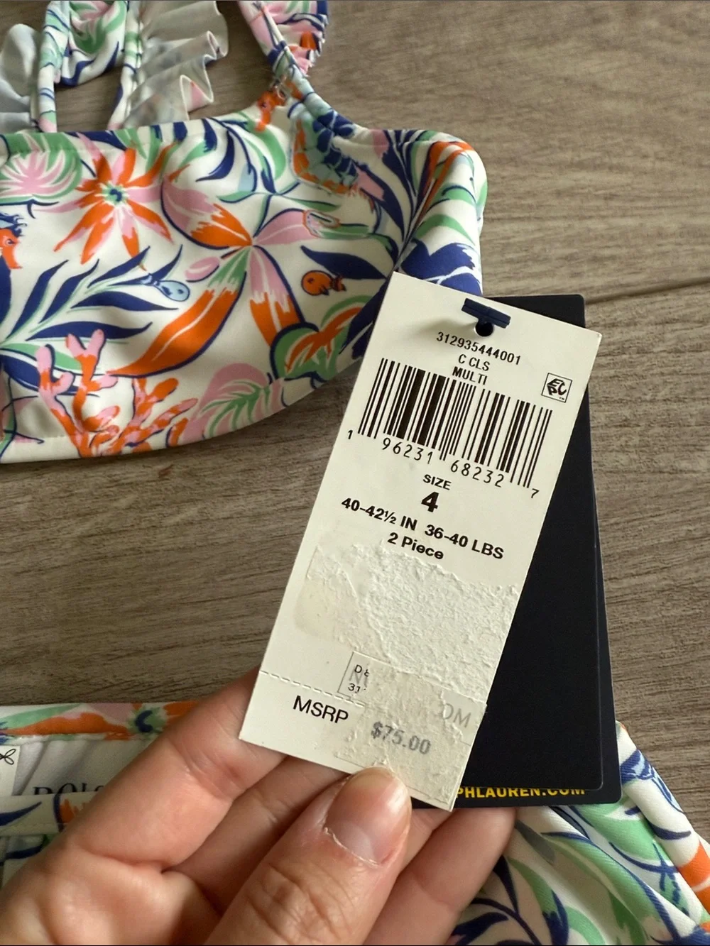 Polo by Ralph Lauren Girls' Tropical-Print Two-Piece Swimsuit Ruffle size 4 New